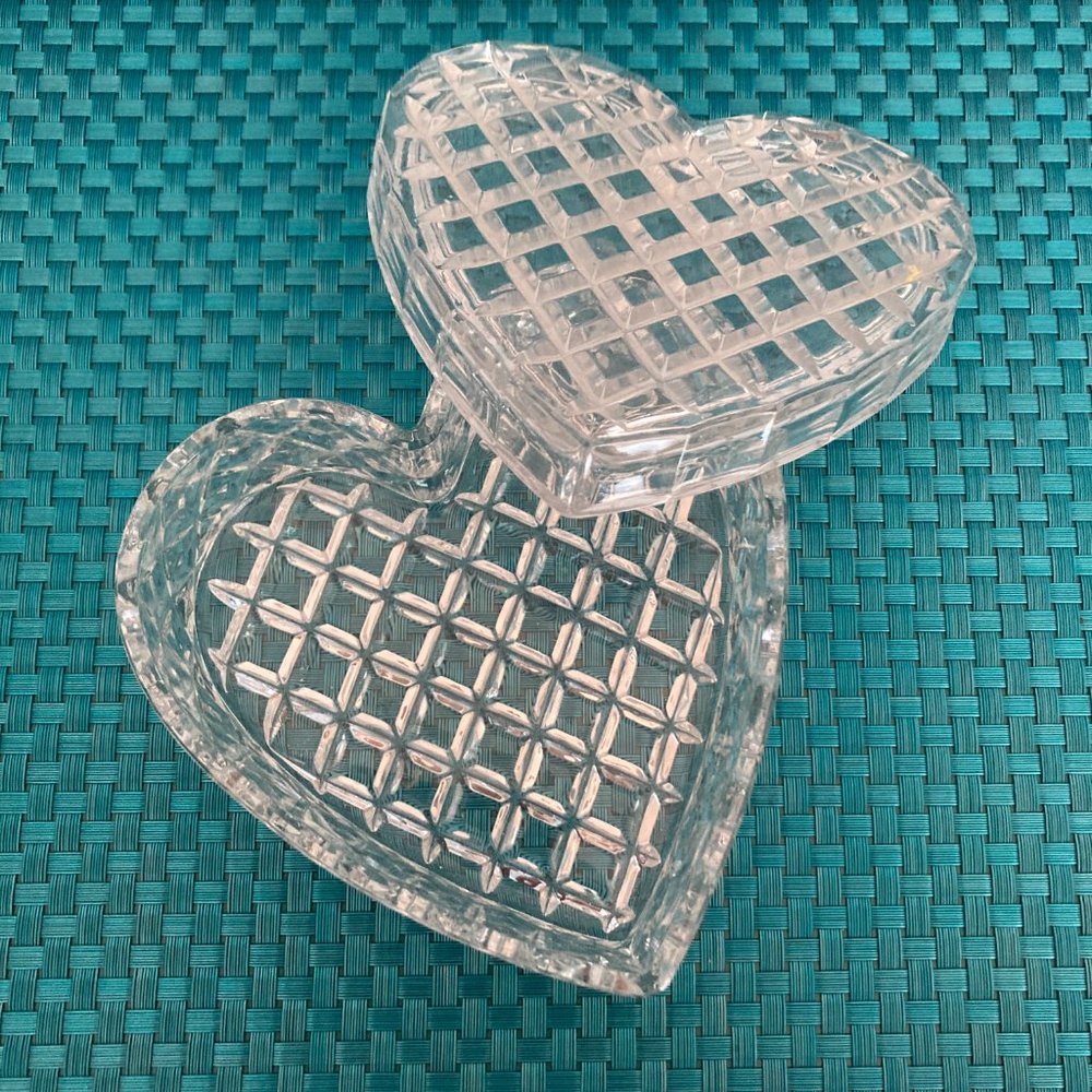 Heart Jewelry Trinket Box with Lid Lead Crystal Vintage